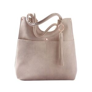 NWT Ulta Beauty | Women’s Light Taupe Faux Leather 2 Pocket Tote Attached Tassel